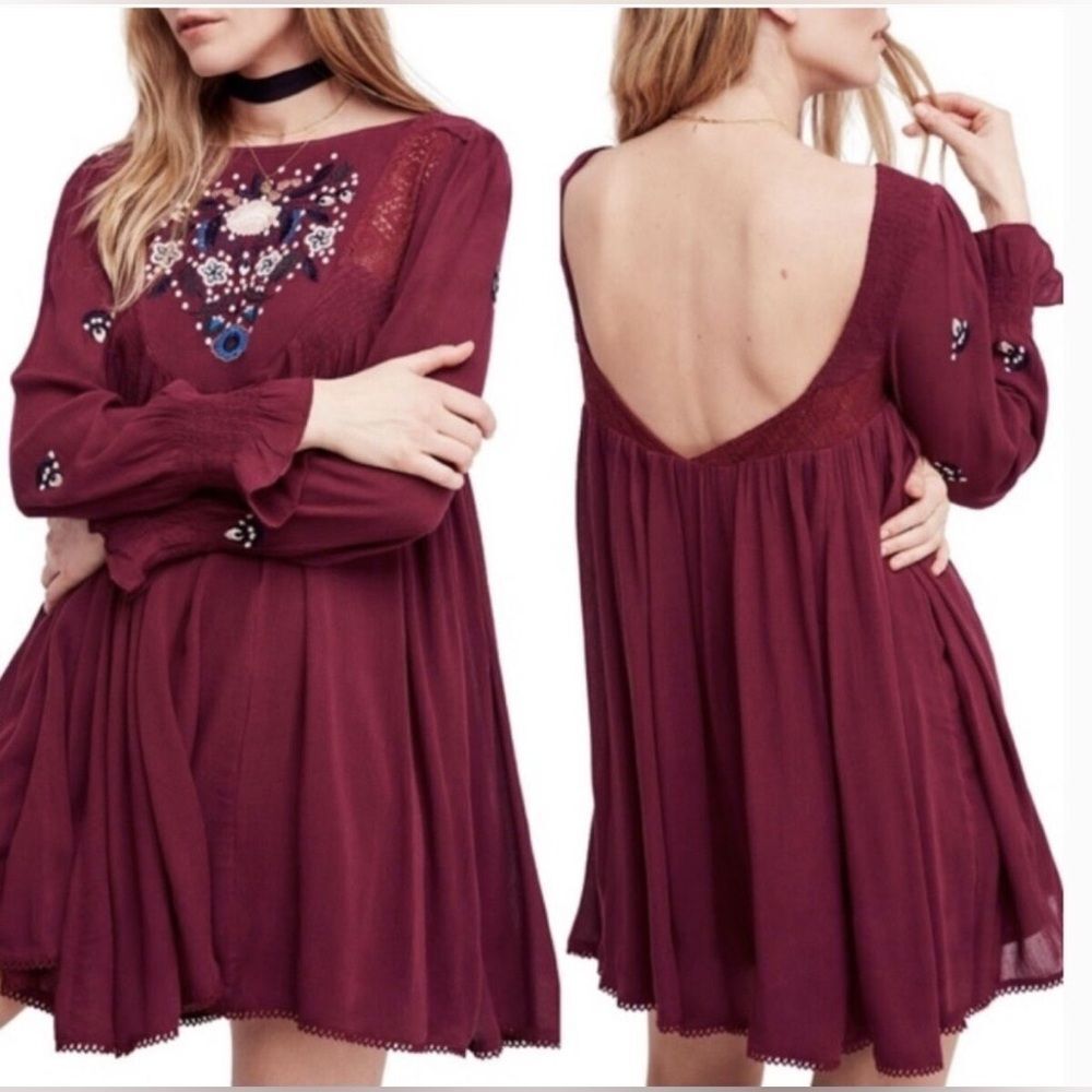 Free People Womens Mohave Embroidered Daytime Mini Dress Floral Size M BOHO